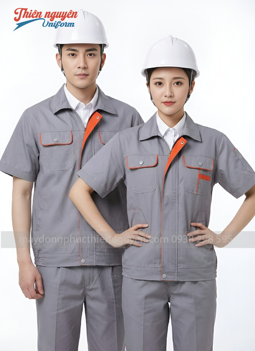 Đồng phục bảo hộ lao động màu xám ngắn tay - 114