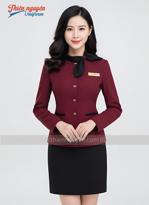 Đồng phục nhân viên lễ tân màu đỏ phối cổ nơ - 22