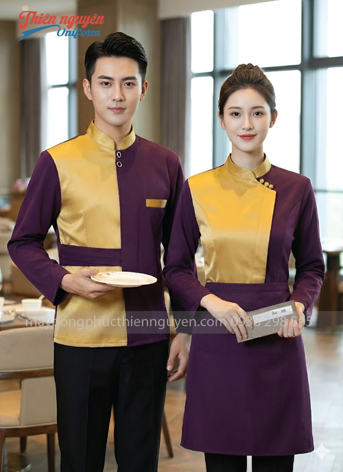 Đồng phục nhân viên nhà hàng Thái Lan màu tím phối vàng - 007