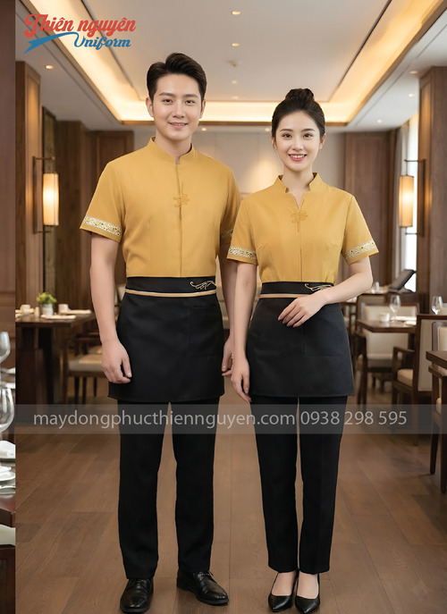 Đồng phục nhân viên nhà hàng Trung Quốc màu vàng  - 002