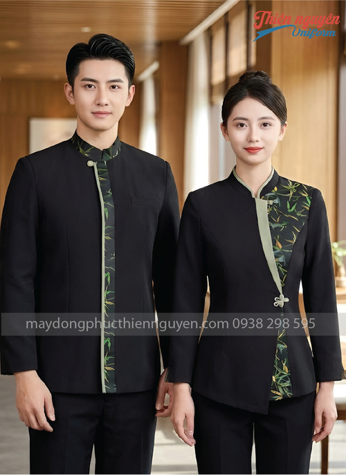 Đồng phục phục vụ nhà hàng Trung Quốc phối họa tiết - 007