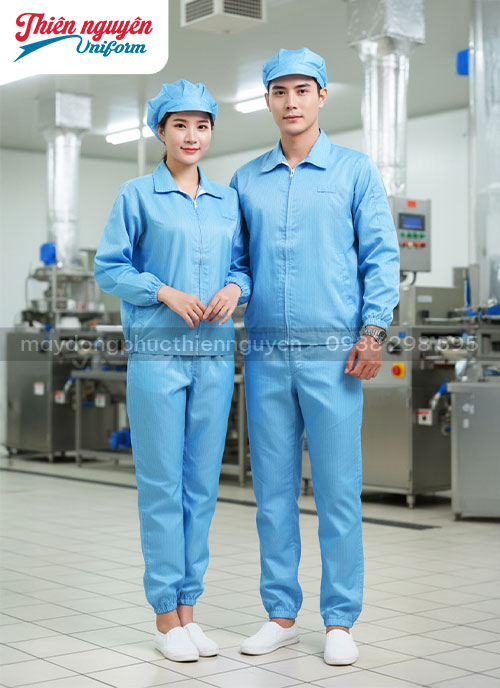 Mẫu quần áo phòng sạch chống tĩnh điện màu xanh TP54