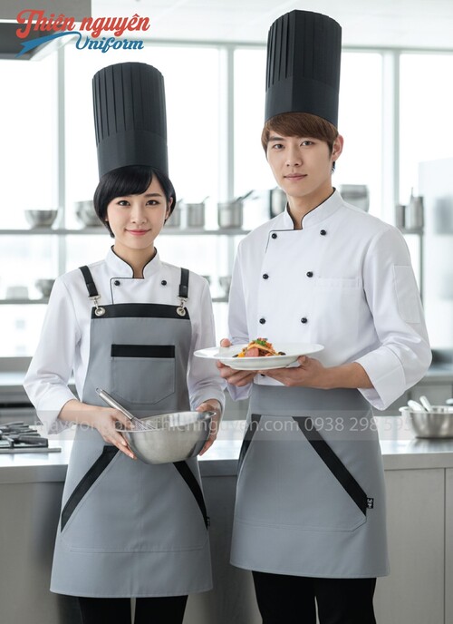 Tạp dề đầu bếp màu xám phối đen - 007