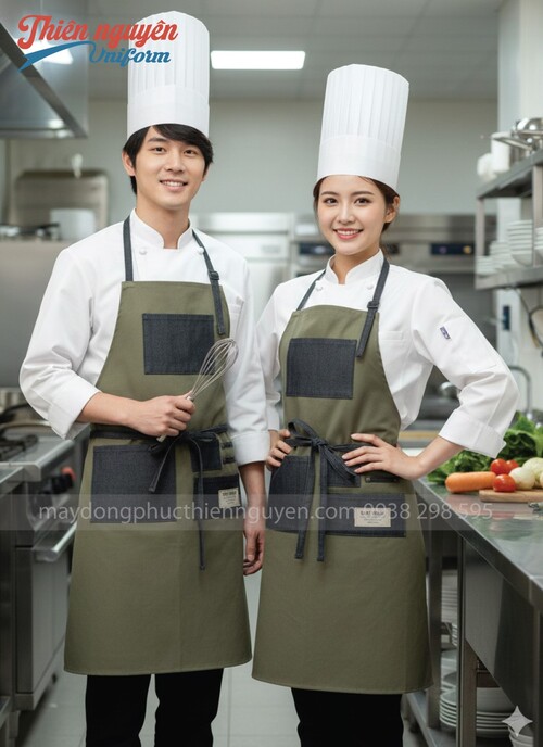 Tạp dề đầu bếp màu xanh rêu - 009