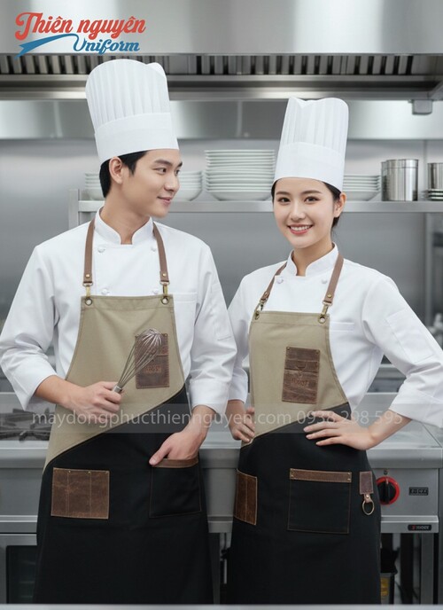 Tạp dề đầu bếp nam nữ phối da - 010