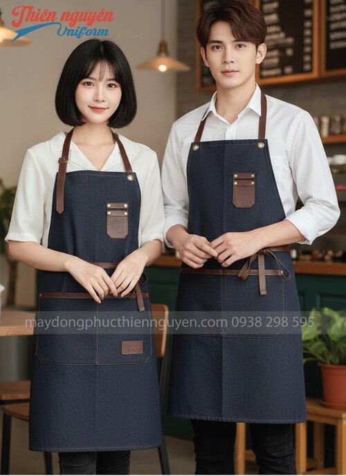 Tạp dề jean phối da cho nhân viên phục vụ - 003