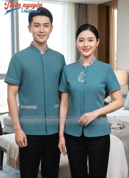 Quần áo tạp vụ nam nữ màu xanh dương - 037