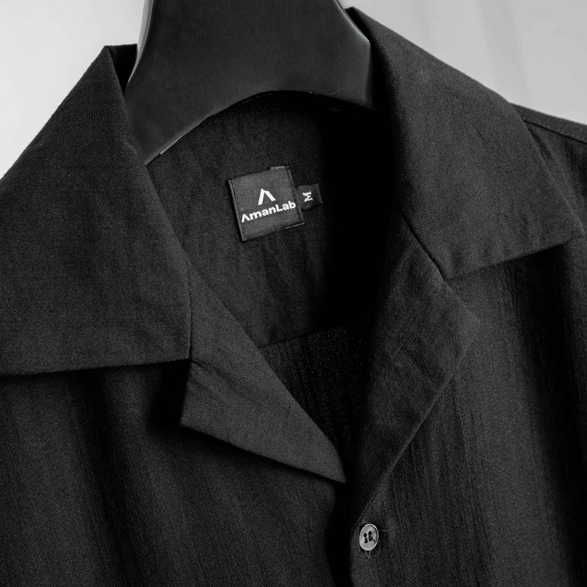 Áo sơ mi nam ngắn tay vải đũi linen xước, thiết kế cổ danton, cổ vest, form regular Linen Danton AMANLAB