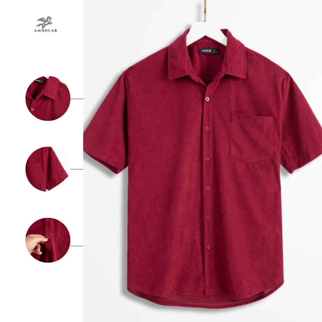 Sơ Mi Nhung Tăm Đỏ Burgundy AMANLAB