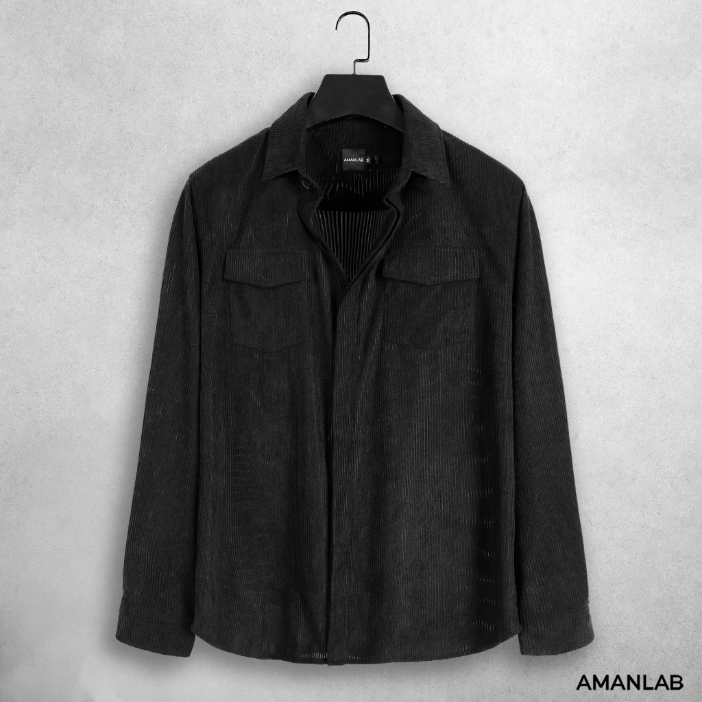 Áo sơ mi nam dài tay chất vải nhung tăm có hai túi hộp, co thể khoác, form regular Velvet Shirt AMANLAB