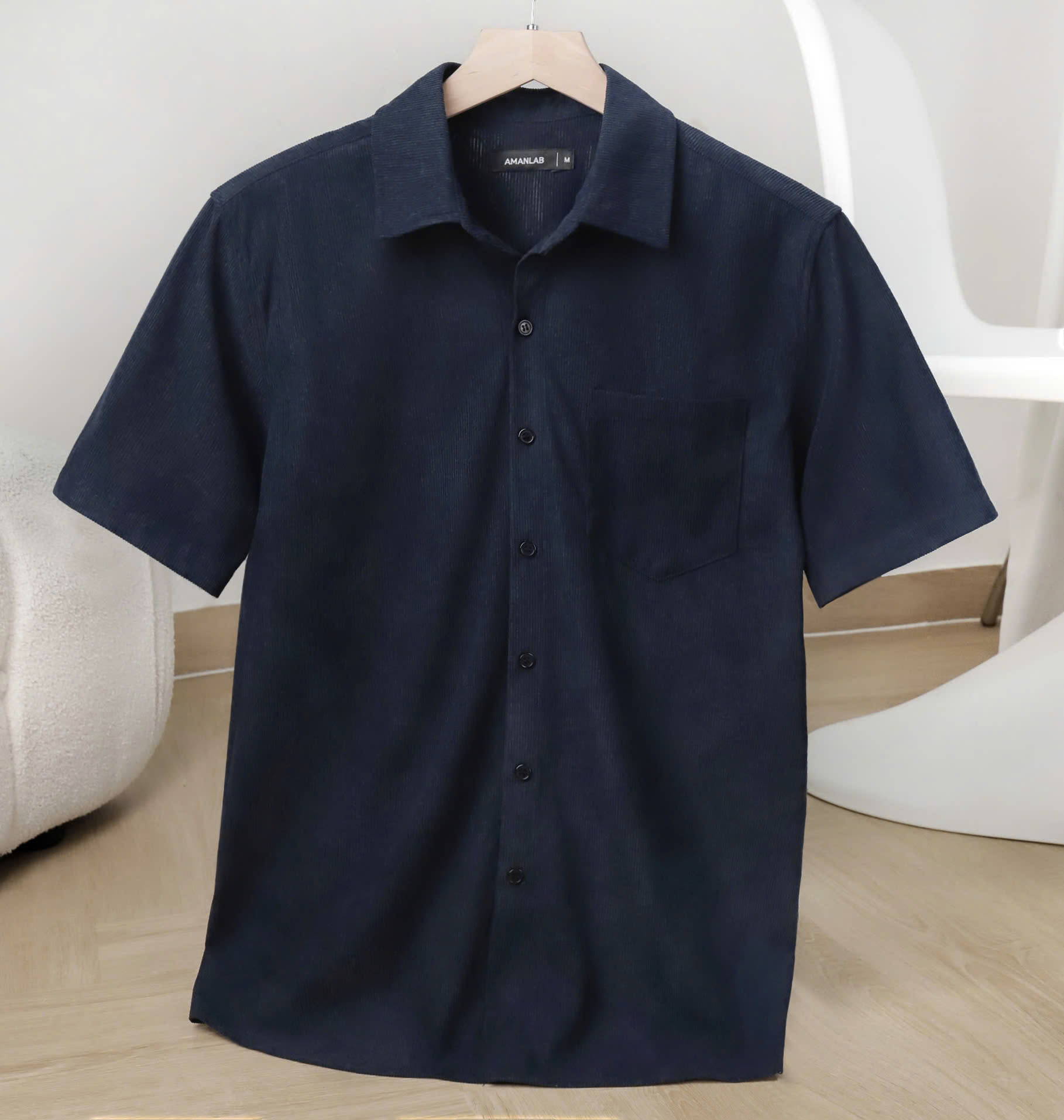 Sơ Mi Nhung Tăm Xanh Đen AMANLAB