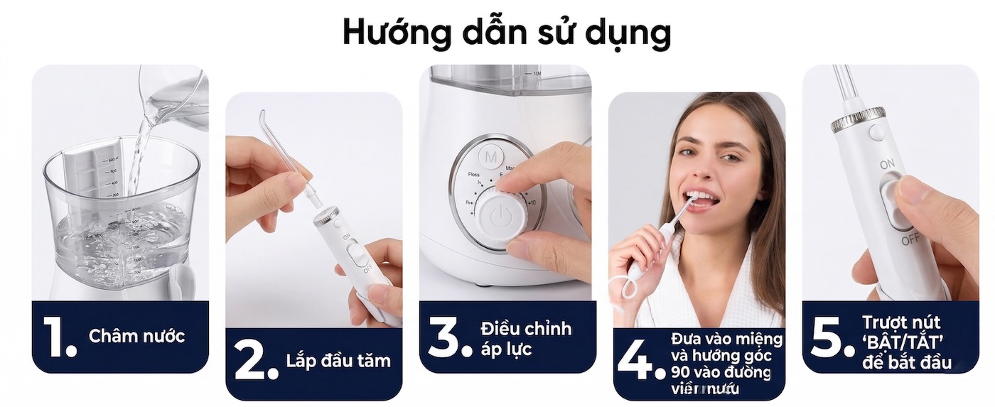 Hướng dẫn sử dụng máy tăm nước để bàn 9pmcare F20 Power Flosser