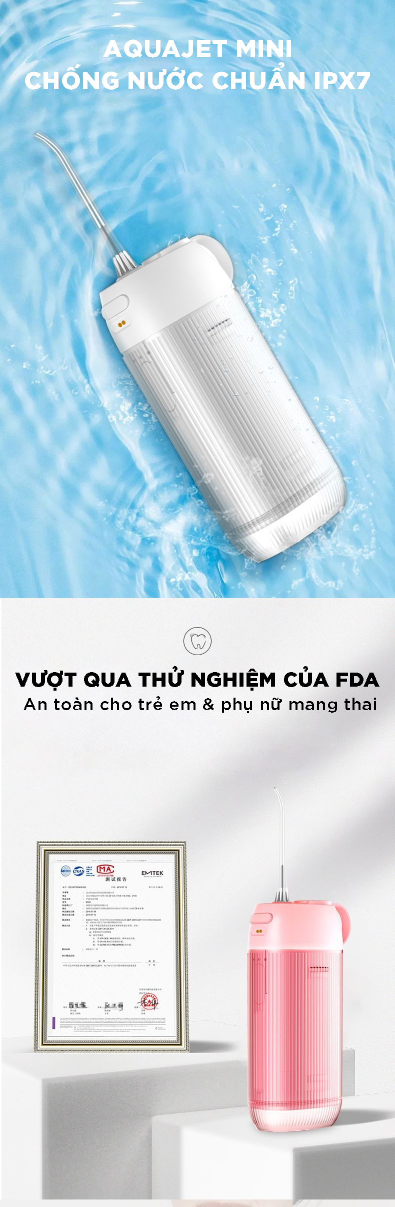 May tam nuoc Aquajet mini chong nuoc ipx7