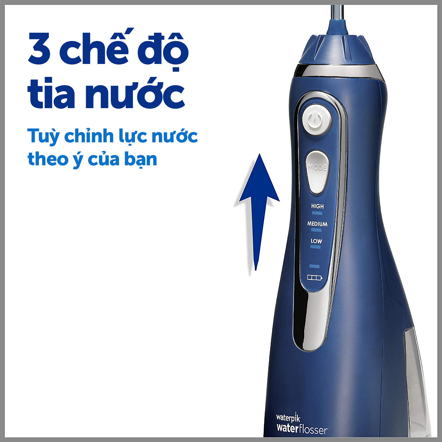 Tăm nước Waterpik WP-563 (Xanh) có 3 chế độ tia nước 