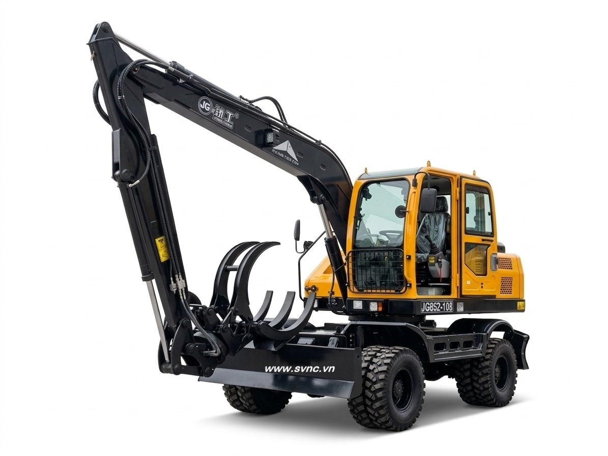 Máy đào bánh lốp gắp gỗ JINGGONG JG95Z-10B