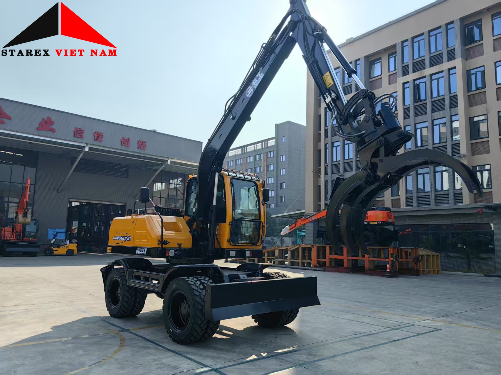 Máy xúc đào gắp gỗ JINGGONG JG95X (Cầu dầu)