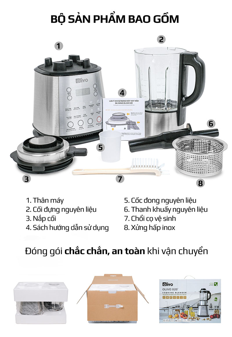 [CHÍNH HÃNG] Máy Làm Sữa Hạt OLIVO X20 PLUS ( BH 24 tháng) 2000w