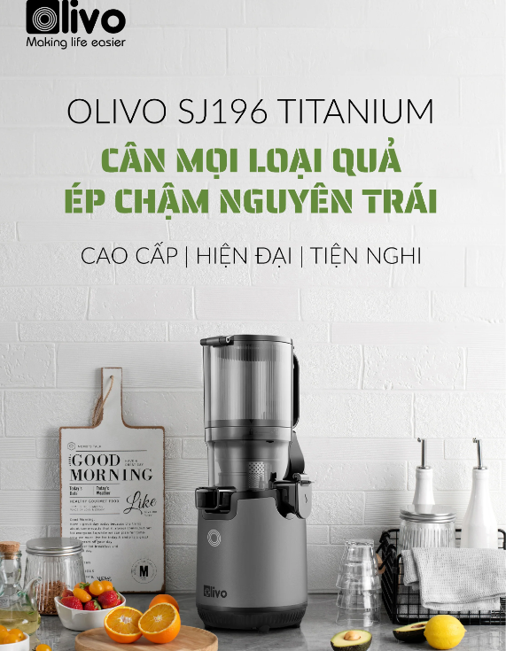 [GIẢM 30%] [HÀNG CHÍNH HÃNG] Máy Ép Chậm OLIVO SJ196 Titanium - Tặng máy vắt cam