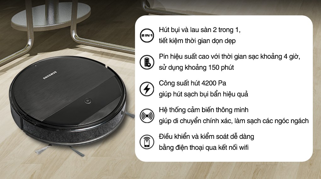 [HÀNG CHÍNH HÃNG] Robot hút bụi lau nhà Samsung VR05R5050WK/SV