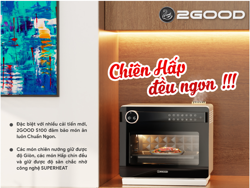 [GIẢM 30%] [HÀNG CHÍNH HÃNG] Nồi Chiên Không Dầu Kèm Hấp cao cấp 2GOOD S100 Dung tích 20L / 2GOOD S20