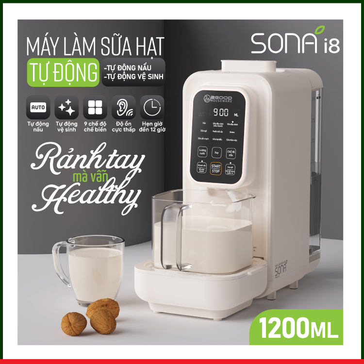 [HÀNG CHÍNH HÃNG] Sữa hạt 2GOOD SONA i8 (Tự động vệ sinh)- Cốc đựng thuỷ tinh