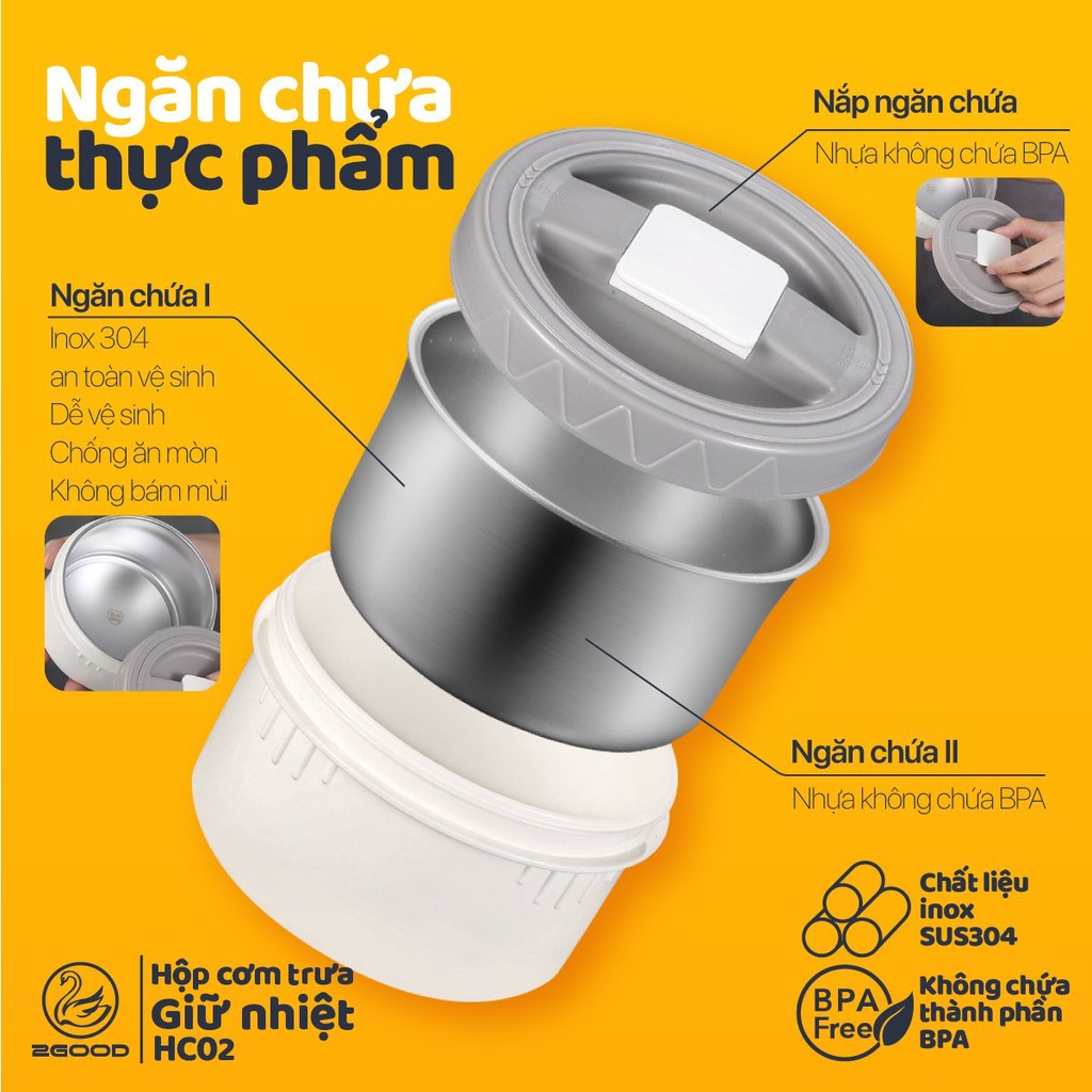 Hộp Cơm Giữ Nhiệt 2GOOD HC02 (2.0L) HÀNG CHÍNH HÃNG