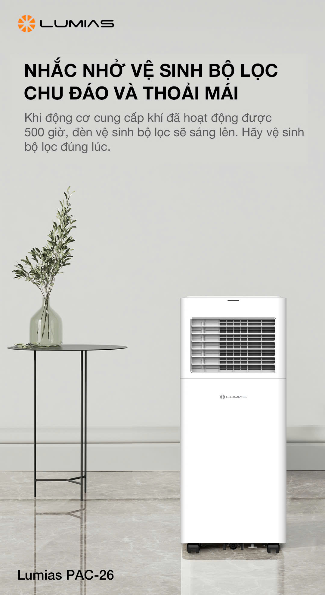 [HÀNG CHÍNH HÃNG] ĐIỀU HÒA DI ĐỘNG LUMIAS PAC-26 với 3 chức năng LÀM LẠNH/ HÚT ẨM/ THỔI GIÓ.