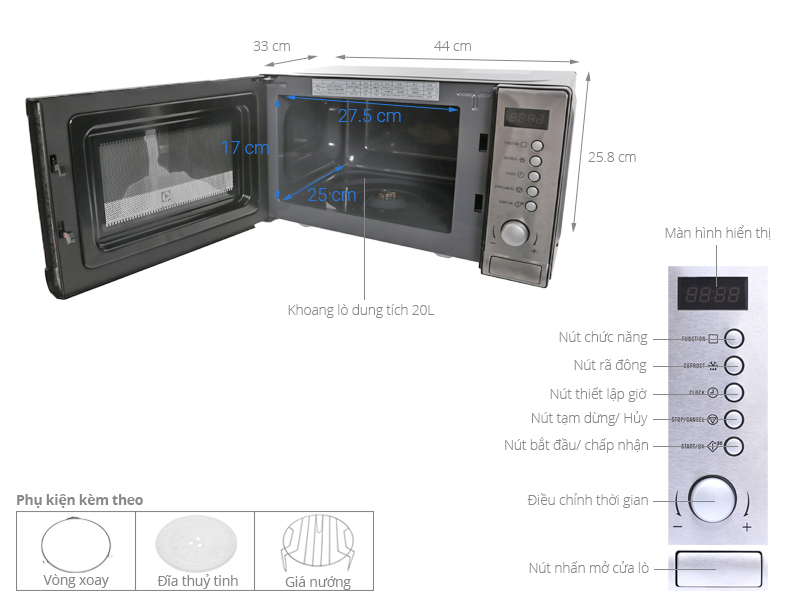 Lò vi sóng 20L, không nướng Electrolux EMM2021MW (hàng chính hãng)