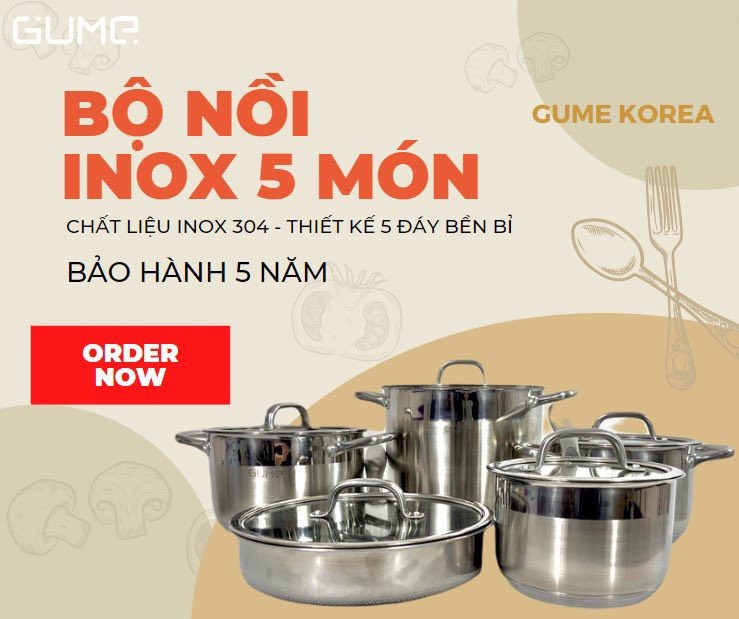 [HÀNG CHÍNH HÃNG] Bộ nồi cao cấp Hàn Quốc GUME 5 MÓN - Xuất xứ HÀN QUỐC