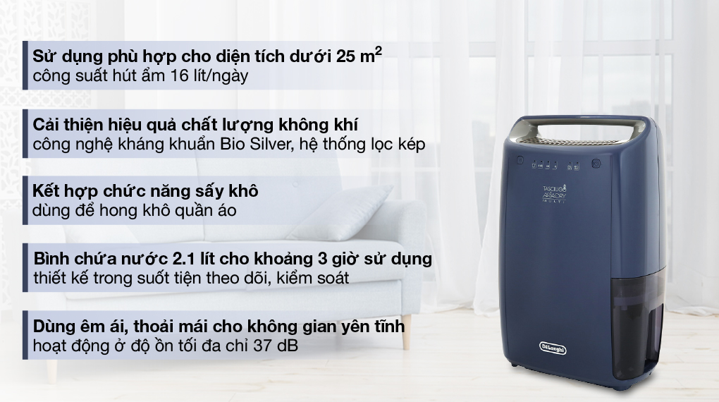 [HÀNG CHÍNH HÃNG] Máy hút ẩm De'Longhi DEX216F