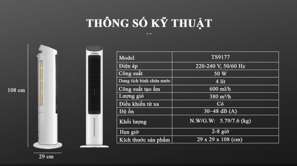 [HÀNG CHÍNH HÃNG] Quạt Tháp Hơi Nước Tiross TS9177