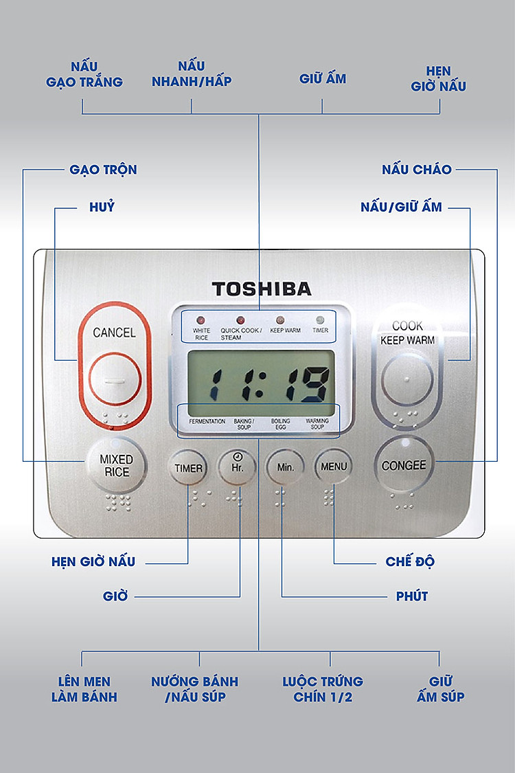 [HÀNG CHÍNH HÃNG] Nồi cơm điện Toshiba 1.8 lít RC-18NTFV (W) = RC-18NMF xuất xứ Thái Lan