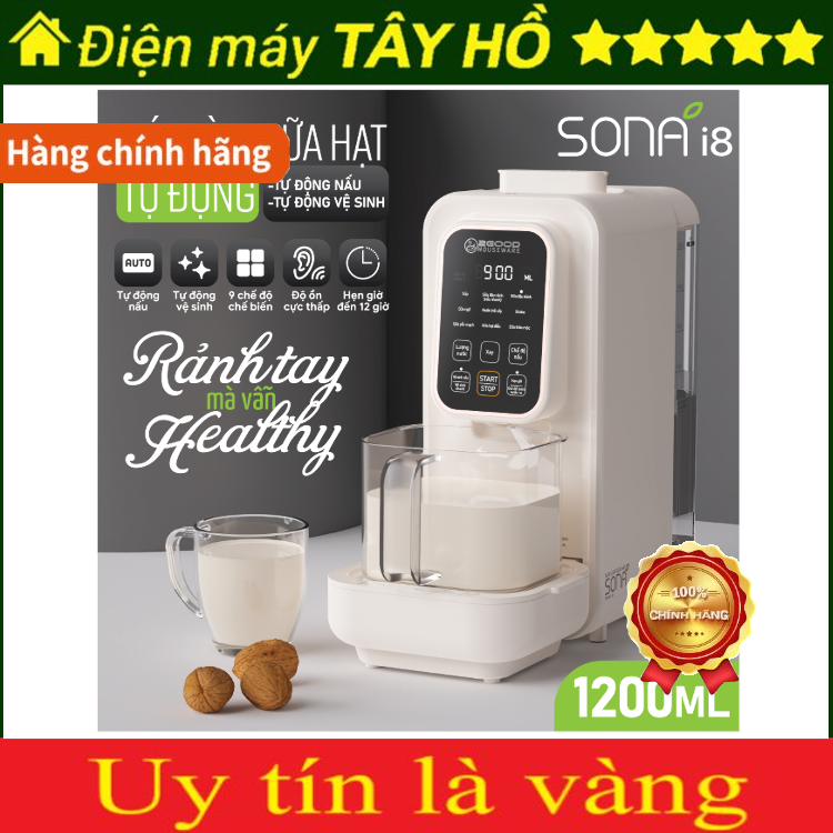[HÀNG CHÍNH HÃNG] Sữa hạt 2GOOD SONA i8 (Tự động vệ sinh)- Cốc đựng thuỷ tinh