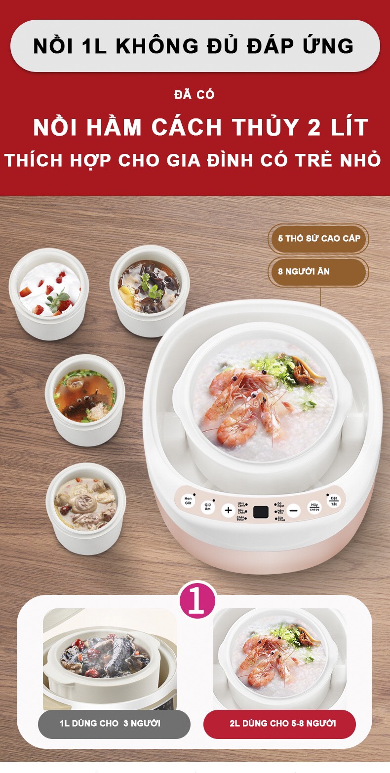 Nồi chưng yến bennix BN-200A Dung tích 2L (nồi nấu cách thủy) - Hàng Chính hãng