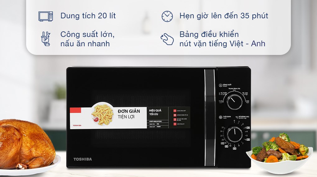 [HÀNG CHÍNH HÃNG] Lò vi sóng Toshiba MWP-MM20P(BK) 20 lít