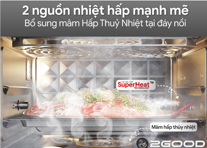[GIẢM 30%] [HÀNG CHÍNH HÃNG] Nồi Chiên Không Dầu Kèm Hấp cao cấp 2GOOD S100 Dung tích 20L / 2GOOD S20