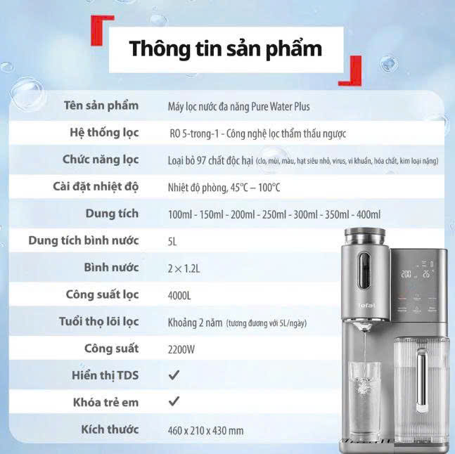 Máy lọc nước để bàn thông minh Tefal BR453AY0 / Tefal BR653BY0