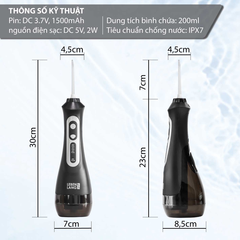 [HÀNG CHÍNH HÃNG] Máy tăm nước LEBENLANG cầm tay LBT1486 chống thấm nước