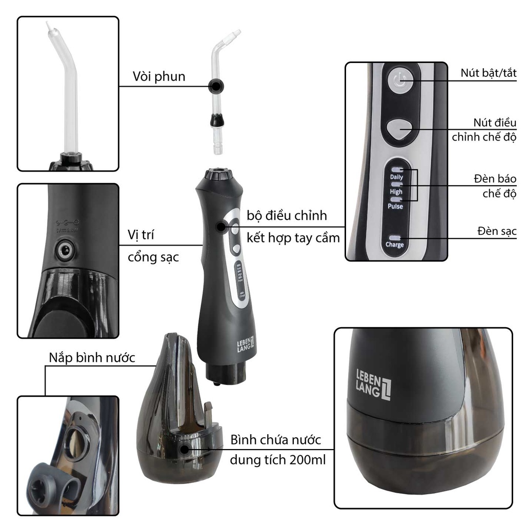 [HÀNG CHÍNH HÃNG] Máy tăm nước LEBENLANG cầm tay LBT1486 chống thấm nước