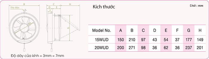 [HÀNG CHÍNH HÃNG] Quạt hút gắn kiếng KDK 15WUD / 20WUD