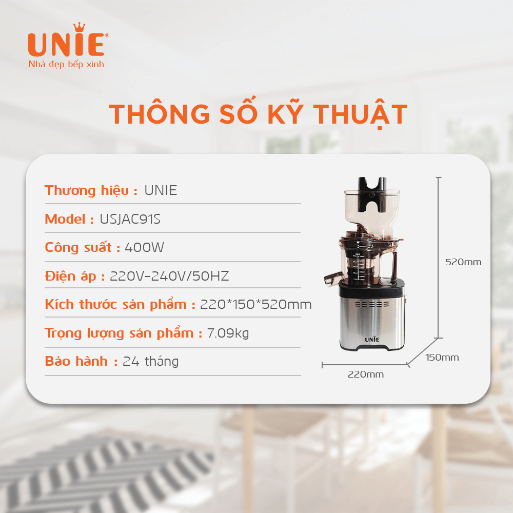 [HÀNG CHÍNH HÃNG] Máy ép chậm UNIE USJAC91S công suất 400W