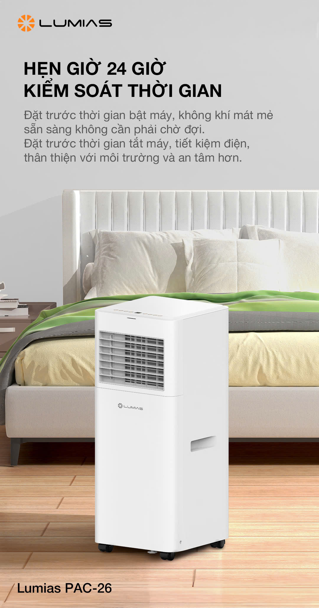 [HÀNG CHÍNH HÃNG] ĐIỀU HÒA DI ĐỘNG LUMIAS PAC-26 với 3 chức năng LÀM LẠNH/ HÚT ẨM/ THỔI GIÓ.