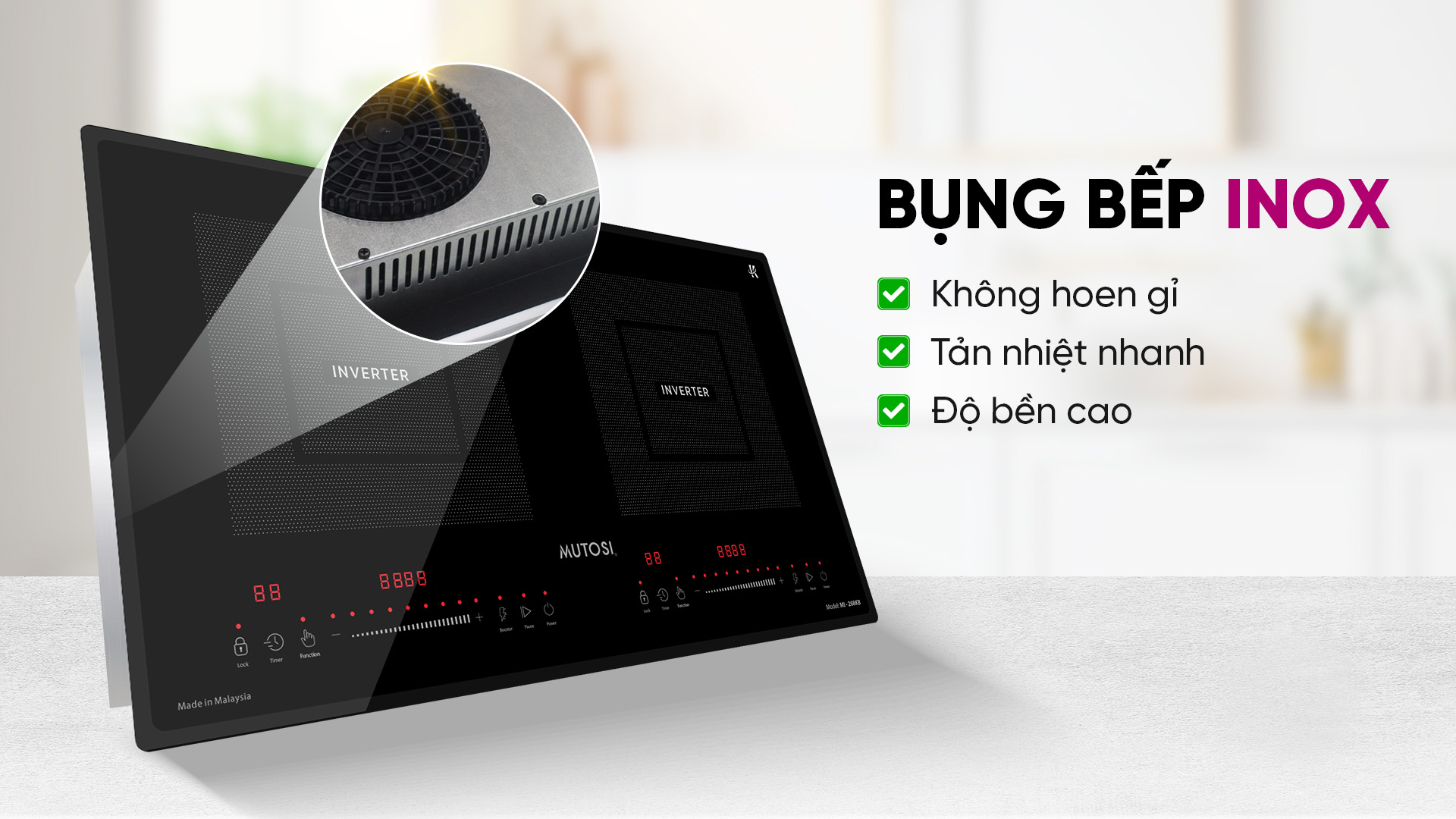 [GIẢM 40%] Bếp từ đôi Malaysia Mutosi MI-268KB