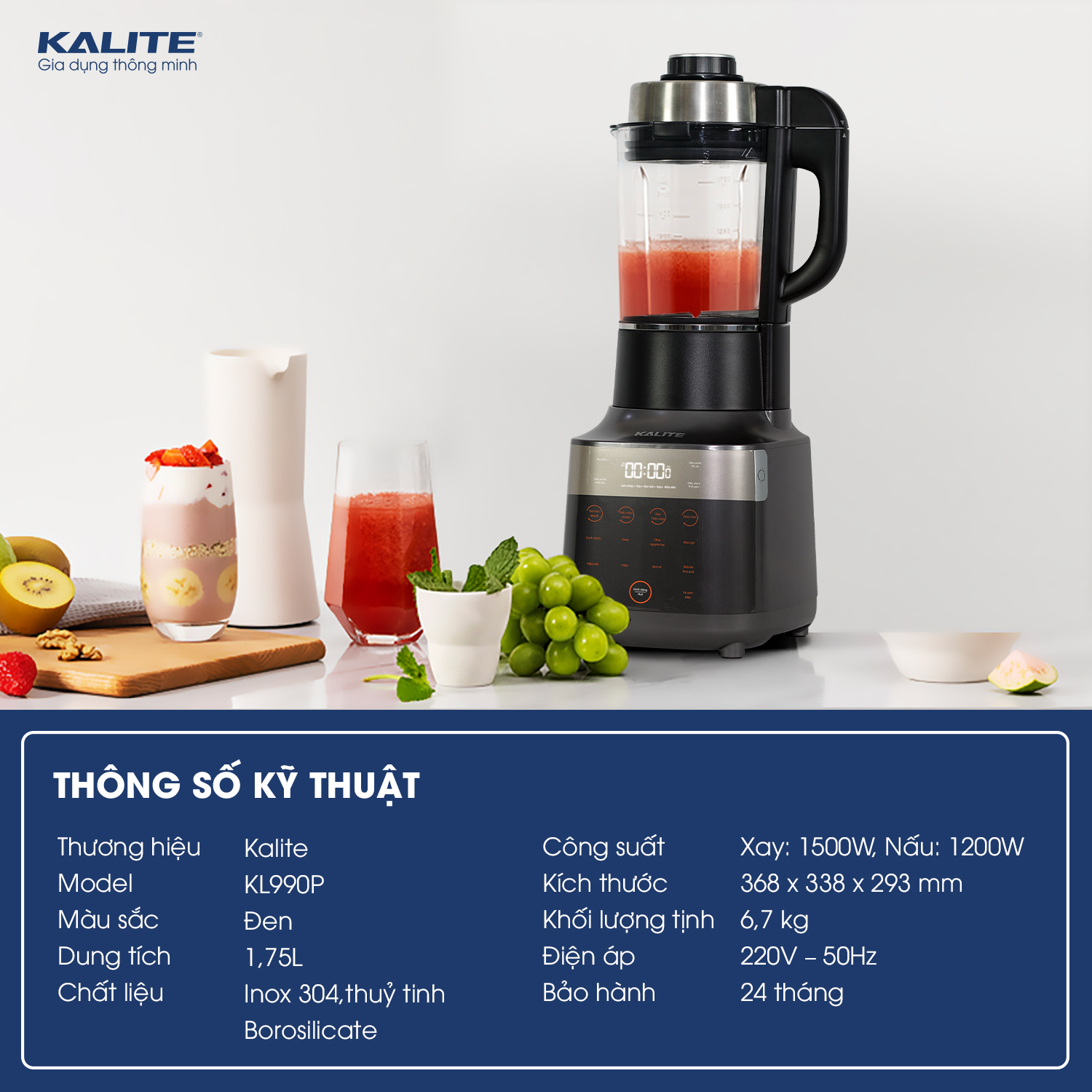 [GIẢM 30%] [CHÍNH HÃNG] Máy làm sữa hạt KALITE KL990P NEW (thay thế mã cũ Kalite KL950 )