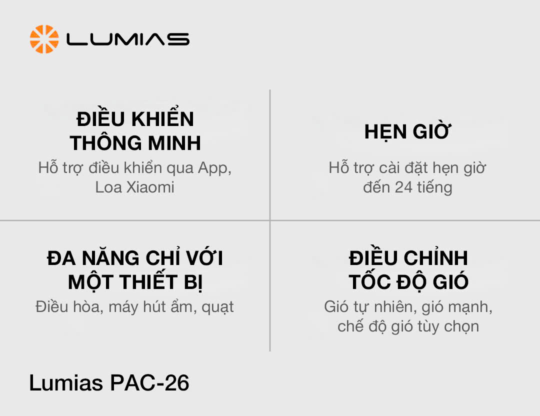 [HÀNG CHÍNH HÃNG] ĐIỀU HÒA DI ĐỘNG LUMIAS PAC-26 với 3 chức năng LÀM LẠNH/ HÚT ẨM/ THỔI GIÓ.