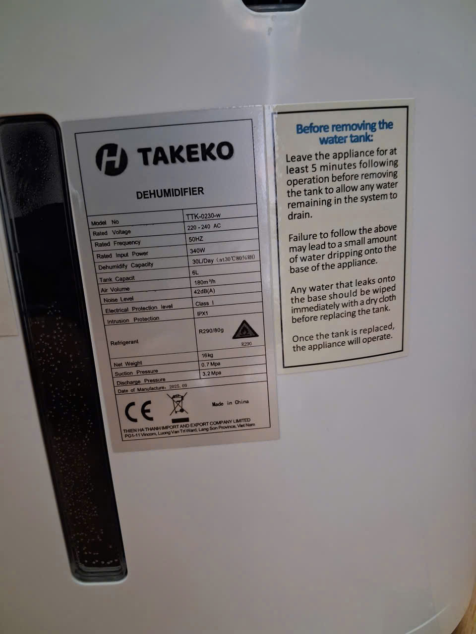 [HÀNG CHÍNH HÃNG] Máy hút ẩm + lọc KK 30L TAKEKO TTK-0230-W