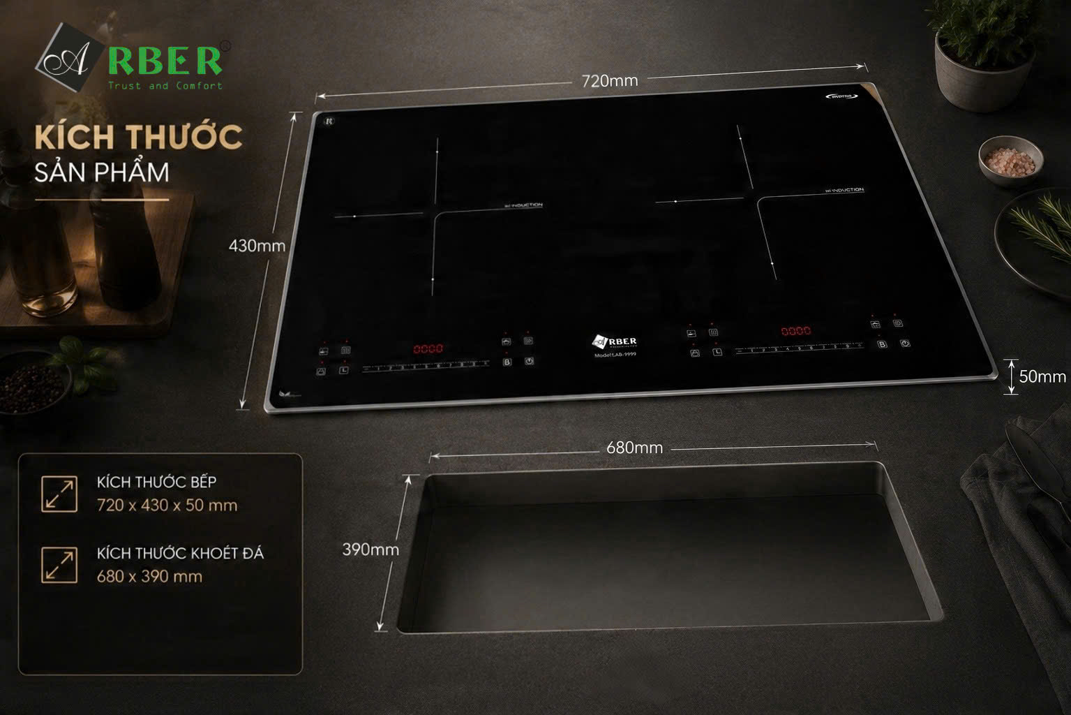 [HÀNG CHÍNH HÃNG] Bếp từ đôi cao cấp AB8999 công suất 4000W, xuất xứ thương hiệu Đức