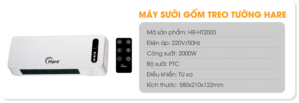 Sưởi gốm Hare HR-HT2005 / Hare HR-HT2003 /Hare HR-HT2000 / Hare HR-HT2001