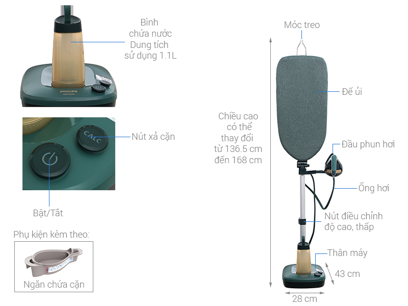 [HÀNG CHÍNH HÃNG] Bàn ủi hơi nước đứng Philips AIS6020/70 1800W