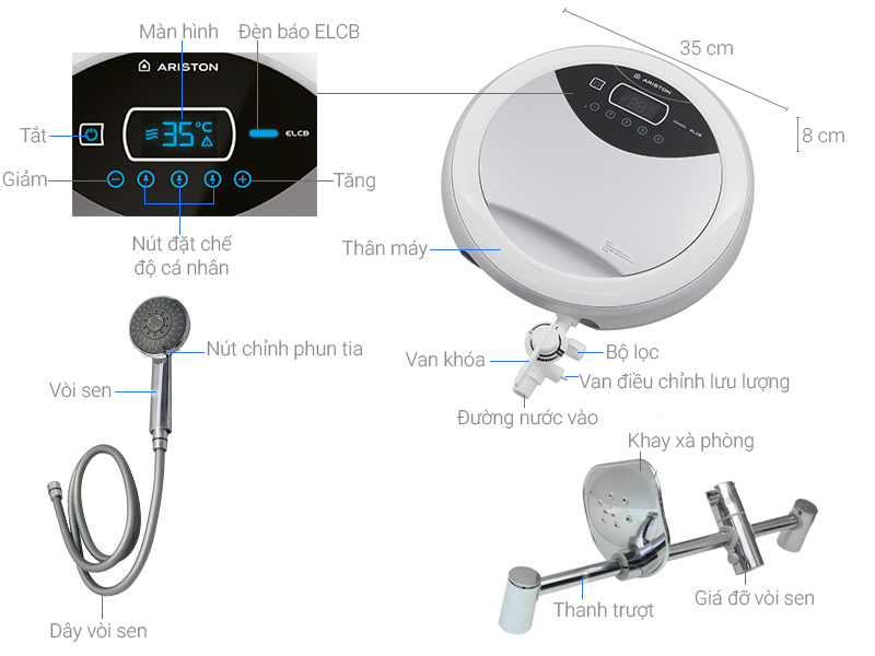 [Hàng chính hãng] Máy nước nóng trực tiếp Ariston 4500W RT45PE-VN (New)